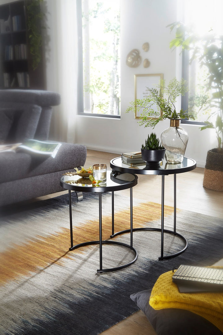 Edles Beistelltisch Set mit Glasplatten_ modernes Design_ schwarzer Farbton_ 50x50_5x50 cm und 42x45_5x42 cm - KADIMA DESIGN_Größe_ 50x50x50 cm_