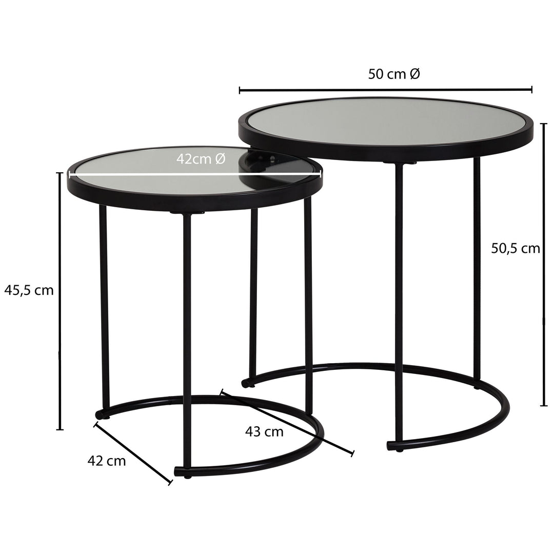 Edles Beistelltisch Set mit Glasplatten_ modernes Design_ schwarzer Farbton_ 50x50_5x50 cm und 42x45_5x42 cm - KADIMA DESIGN_Größe_ 50x50x50 cm_