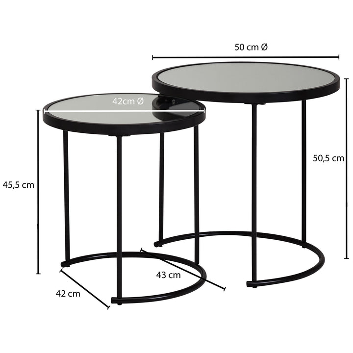 Edles Beistelltisch Set mit Glasplatten_ modernes Design_ schwarzer Farbton_ 50x50_5x50 cm und 42x45_5x42 cm - KADIMA DESIGN_Größe_ 50x50x50 cm_
