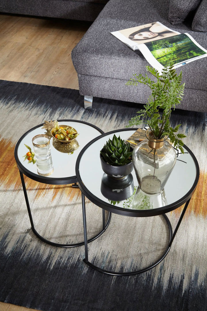 Edles Beistelltisch Set mit Glasplatten_ modernes Design_ schwarzer Farbton_ 50x50_5x50 cm und 42x45_5x42 cm - KADIMA DESIGN_Größe_ 50x50x50 cm_