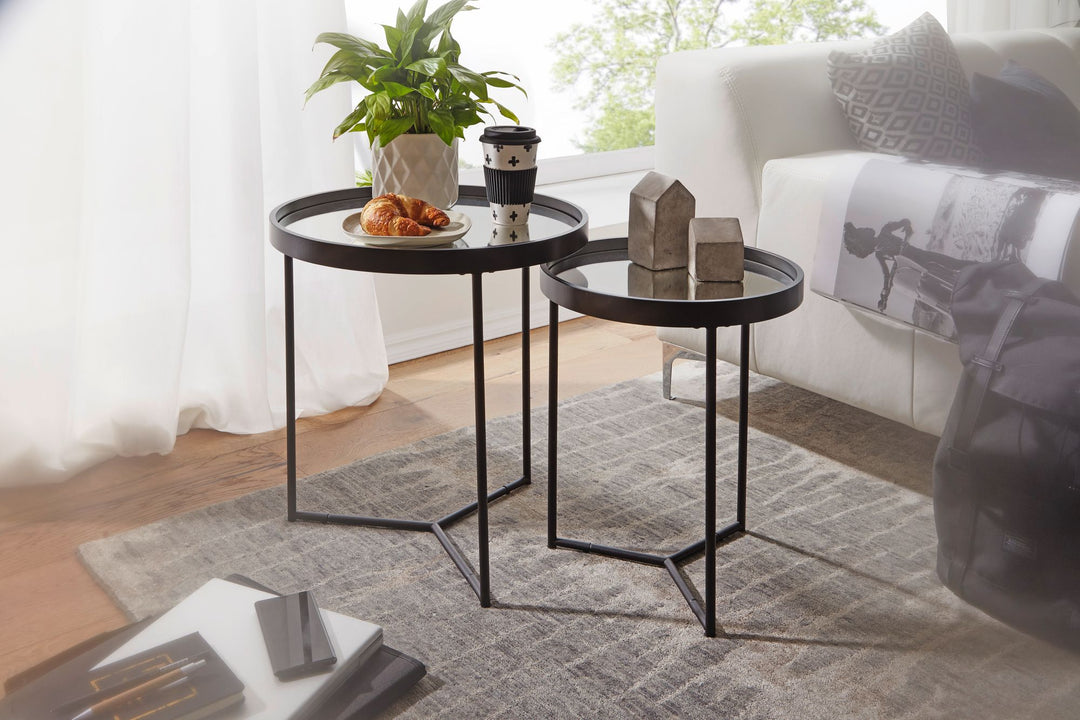 Stilvolles Satztisch-Set_ 2-teilig_ Metall und Holz_ schwarzer Farbton_ pflegeleicht_ bis zu 3 kg Belastbarkeit pro Tisch - KADIMA DESIGN_Größe_ 45x45x50 cm_