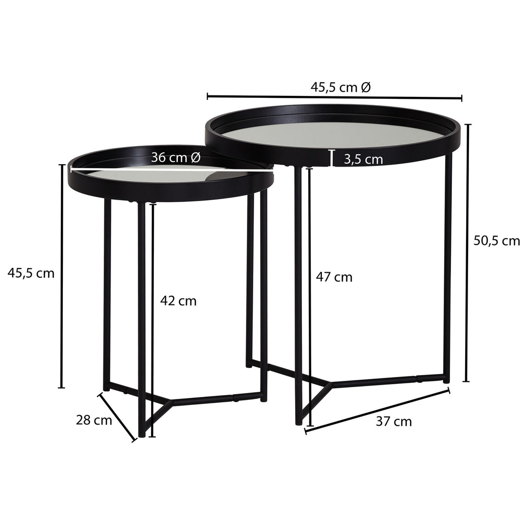 Stilvolles Satztisch-Set_ 2-teilig_ Metall und Holz_ schwarzer Farbton_ pflegeleicht_ bis zu 3 kg Belastbarkeit pro Tisch - KADIMA DESIGN_Größe_ 45x45x50 cm_