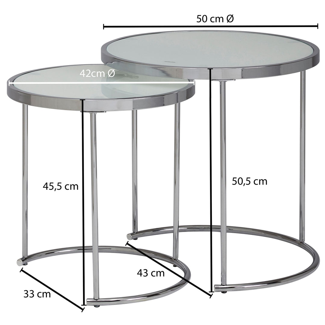 KADIMA DESIGN 2tlg Runder Glas Couchtisch Set - Modernes und einzigartiges Design mit viel Stauraum_Silber_#sku_BARWL5.986#