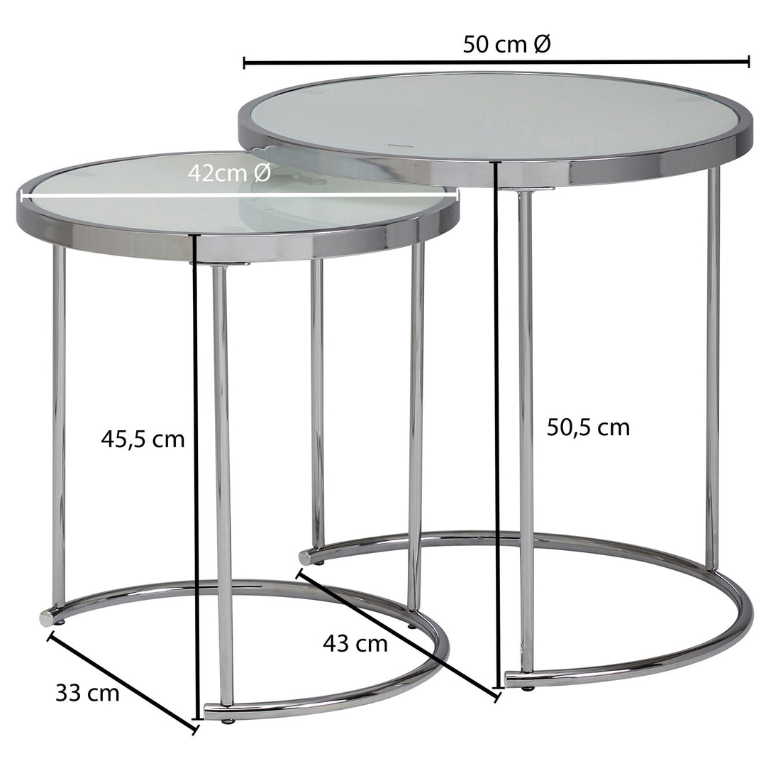 2tlg Runder Glas Couchtisch Set_ modernes Design mit Stauraum_ platzsparend - KADIMA DESIGN_Größe_ 50x50x50 cm_