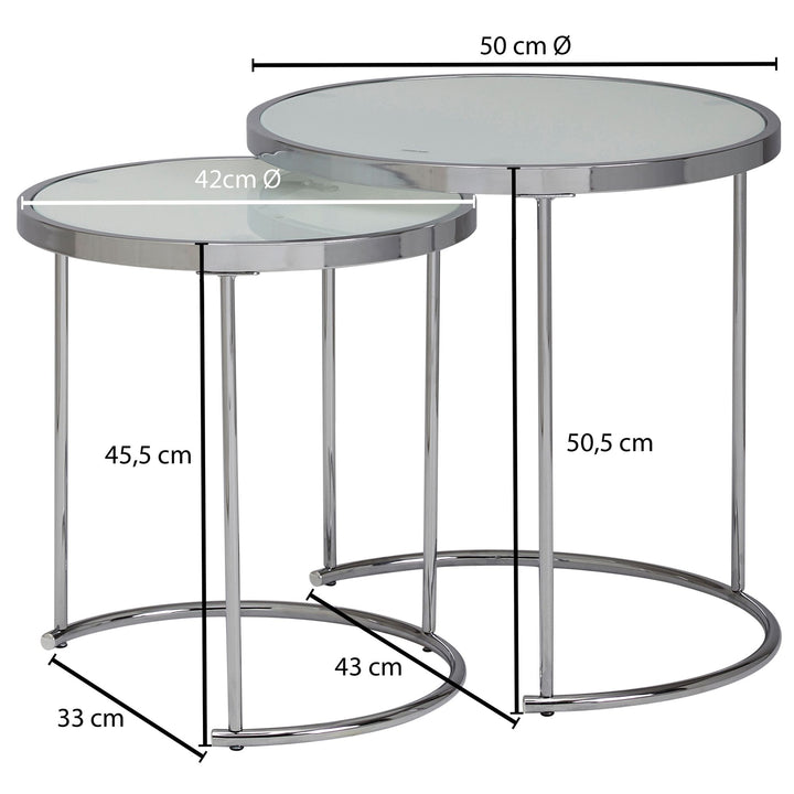 2tlg Runder Glas Couchtisch Set_ modernes Design mit Stauraum_ platzsparend - KADIMA DESIGN_Größe_ 50x50x50 cm_