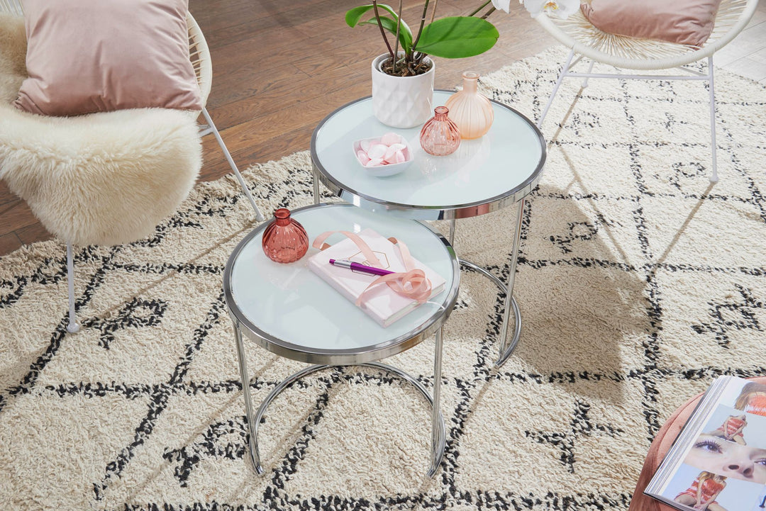 2tlg Runder Glas Couchtisch Set_ modernes Design mit Stauraum_ platzsparend - KADIMA DESIGN_Größe_ 50x50x50 cm_