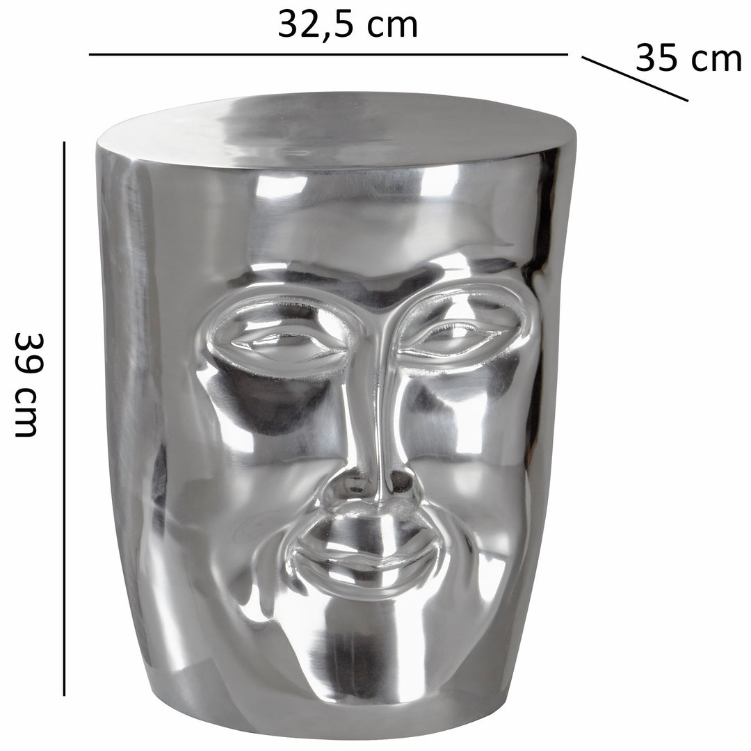 KADIMA DESIGN Beistelltisch mit 3D-Gesicht und Ablagefläche - Luxuriöses Aluminium-Möbelstück für einzigartiges Wohnambiente_Silber_#sku_BARWL5.505#