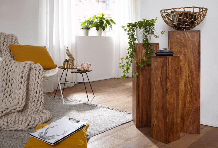 Beistelltisch-Sets Massivholz_ 3-teilig_ einzigartige Maserung_ ineinander verstaubar - KADIMA DESIGN_Farbe_ Braun_ Größe_ 24x24x85 cm_