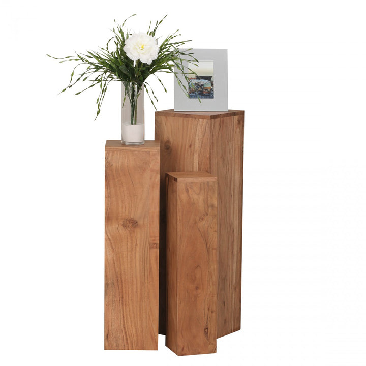 Beistelltisch-Sets Massivholz_ 3-teilig_ einzigartige Maserung_ ineinander verstaubar - KADIMA DESIGN_Farbe_ Beige_ Größe_ 24x24x85 cm_