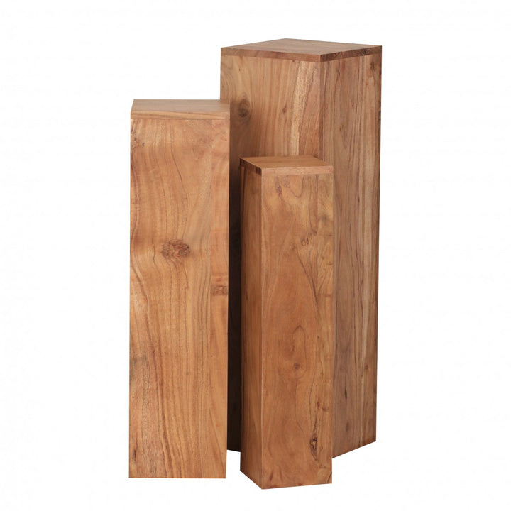 Beistelltisch-Sets Massivholz_ 3-teilig_ einzigartige Maserung_ ineinander verstaubar - KADIMA DESIGN_Farbe_ Beige_ Größe_ 24x24x85 cm_