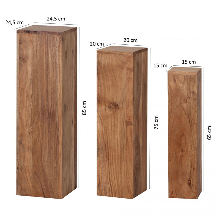 Beistelltisch-Sets Massivholz_ 3-teilig_ einzigartige Maserung_ ineinander verstaubar - KADIMA DESIGN_Farbe_ Beige_ Größe_ 24x24x85 cm_