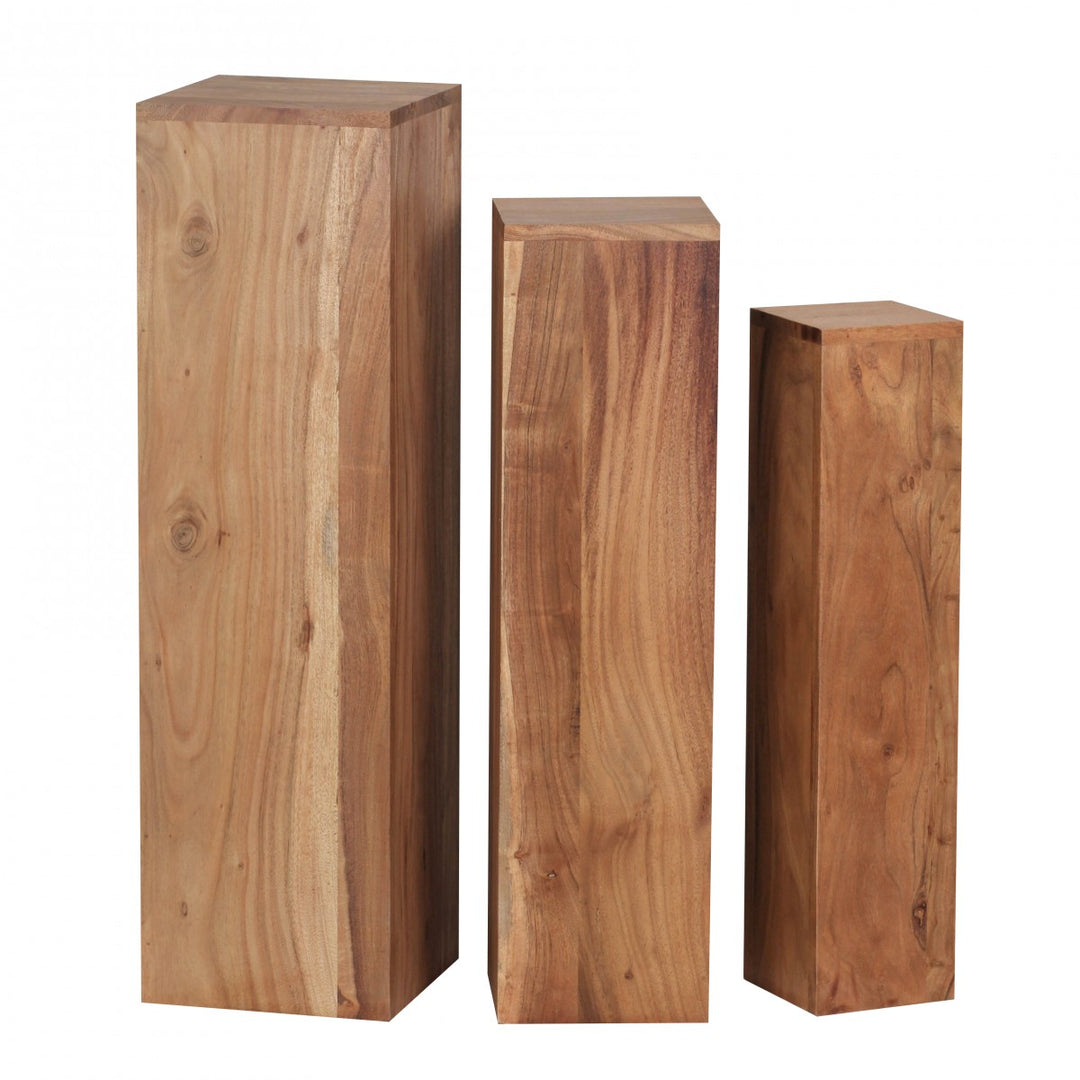 Beistelltisch-Sets Massivholz_ 3-teilig_ einzigartige Maserung_ ineinander verstaubar - KADIMA DESIGN_Farbe_ Beige_ Größe_ 24x24x85 cm_