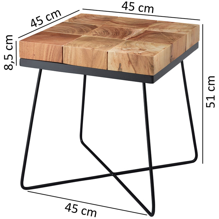 Quadratischer Beistelltisch Akazie_ Industrial-Style_ Massivholz_ Metallgestell - KADIMA DESIGN_Größe_ 45x45x51 cm_