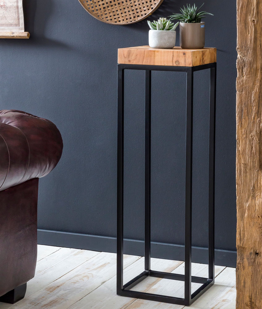 Massiver Holz-Beistelltisch_ Akazienholz und Metall_ Industriedesign_ 30x97x30 cm - KADIMA DESIGN_Größe_ 30x30x97 cm_