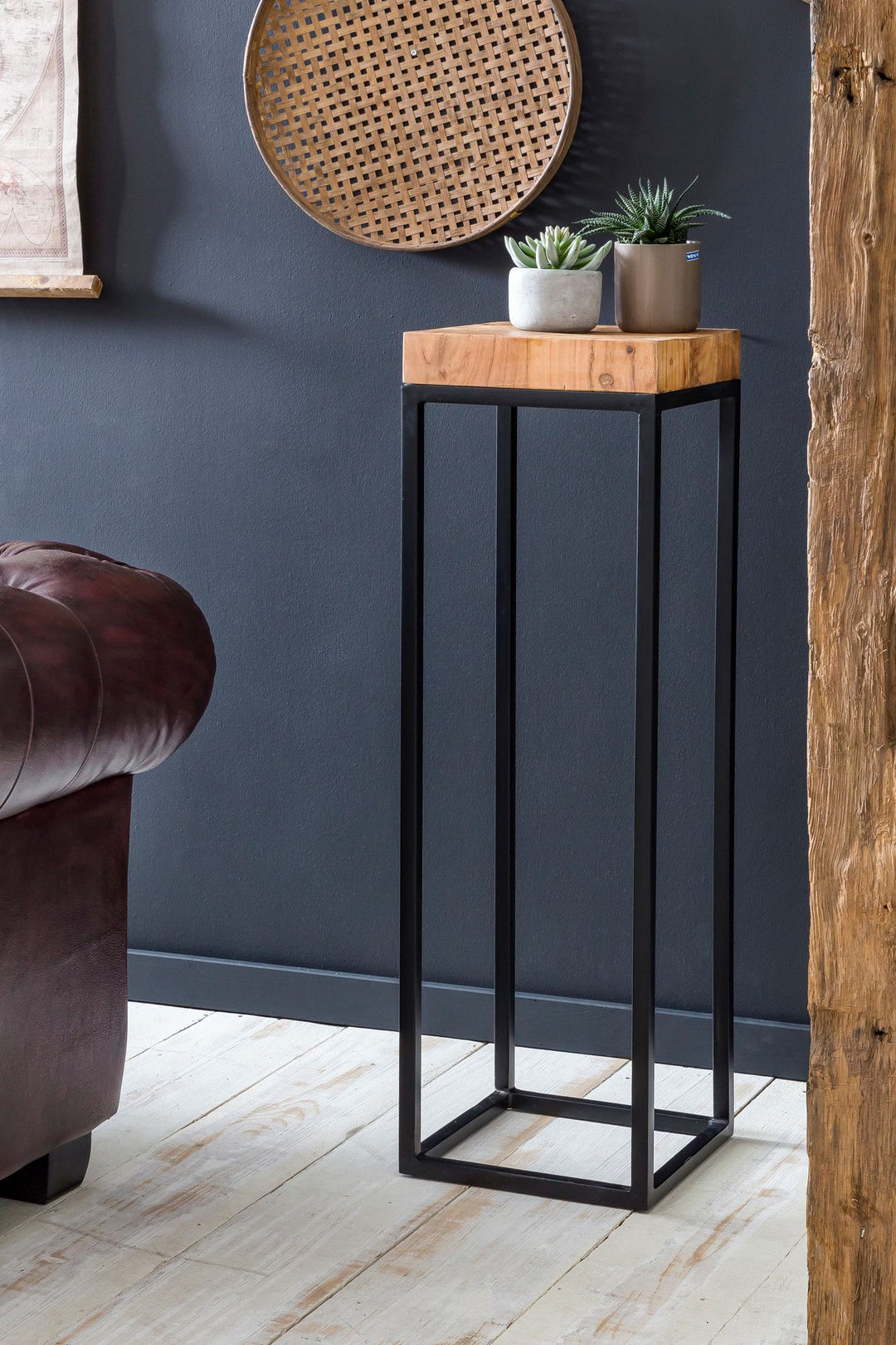 Massiver Holz-Beistelltisch_ Akazienholz und Metall_ Industriedesign_ 30x97x30 cm - KADIMA DESIGN_Größe_ 30x30x97 cm_
