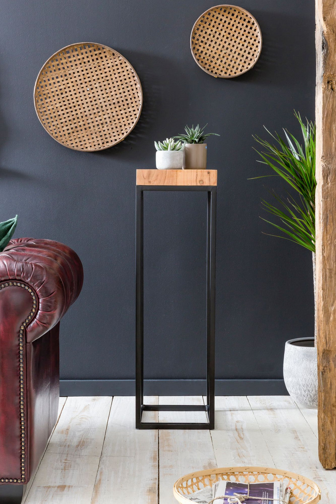 Massiver Holz-Beistelltisch_ Akazienholz und Metall_ Industriedesign_ 30x97x30 cm - KADIMA DESIGN_Größe_ 30x30x97 cm_