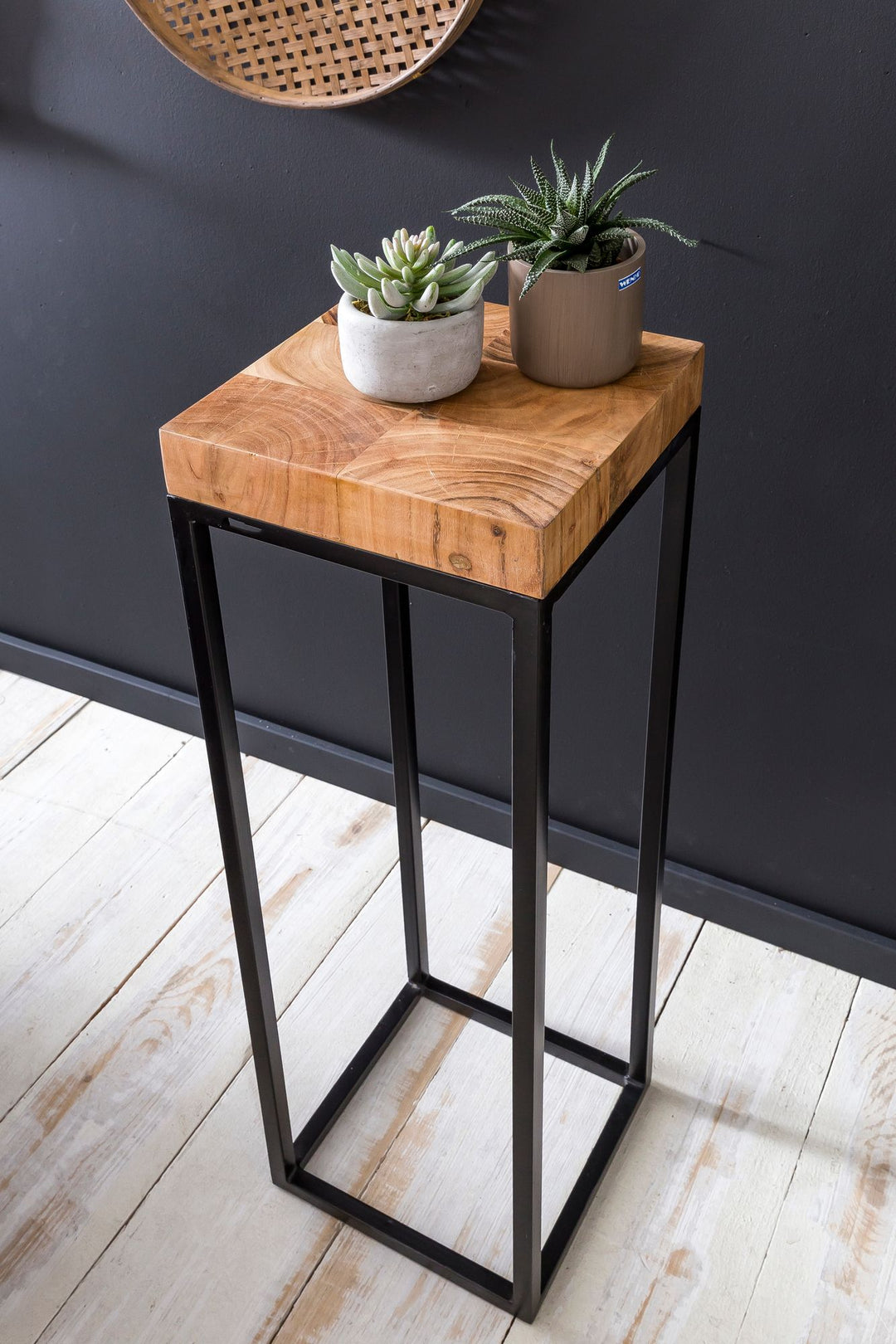 Massiver Holz-Beistelltisch_ Akazienholz und Metall_ Industriedesign_ 30x97x30 cm - KADIMA DESIGN_Größe_ 30x30x97 cm_