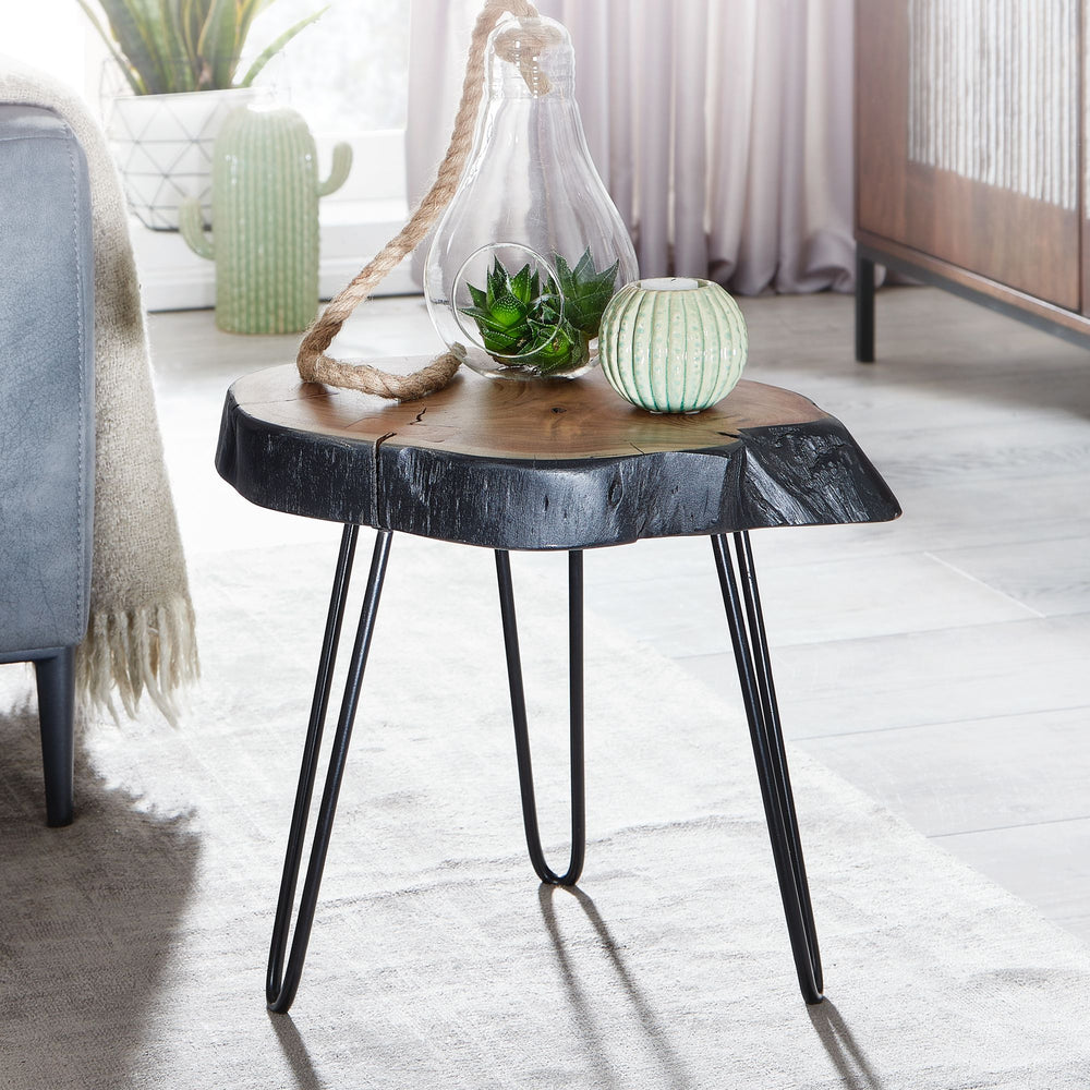 Massivholz Beistelltisch_ Industrial-Stil_ Handgefertigt_ Baumkante Design - KADIMA DESIGN_Größe_ 40x32x40 cm_
