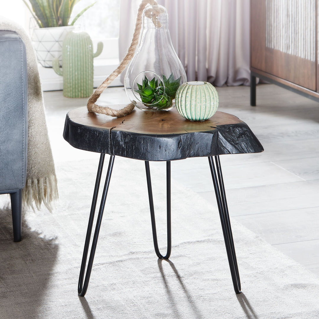 Massivholz Beistelltisch_ Industrial-Stil_ Handgefertigt_ Baumkante Design - KADIMA DESIGN_Größe_ 40x32x40 cm_
