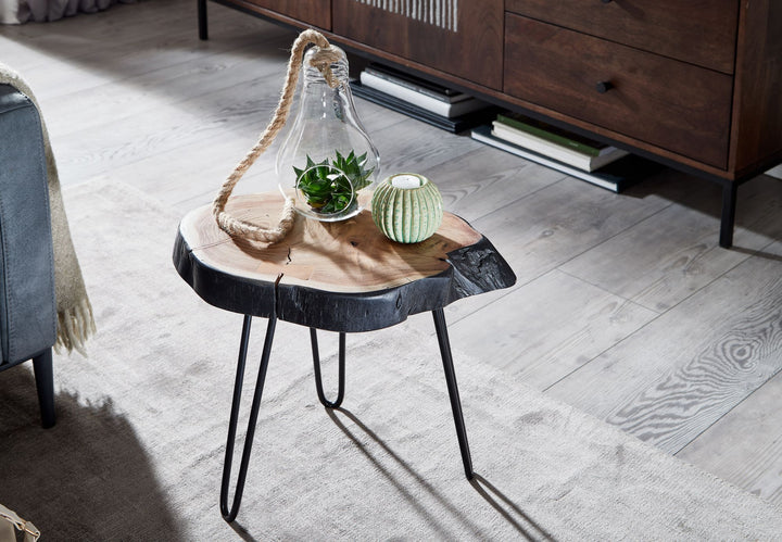 Massivholz Beistelltisch_ Industrial-Stil_ Handgefertigt_ Baumkante Design - KADIMA DESIGN_Größe_ 40x32x40 cm_