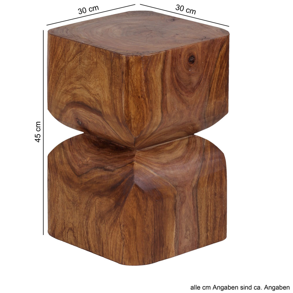 Rustikaler Sheesham Beistelltisch_ Natürliches Design_ 30x45x30 cm - Abgerundete Ecken - KADIMA DESIGN_Größe_ 30x30x45 cm_