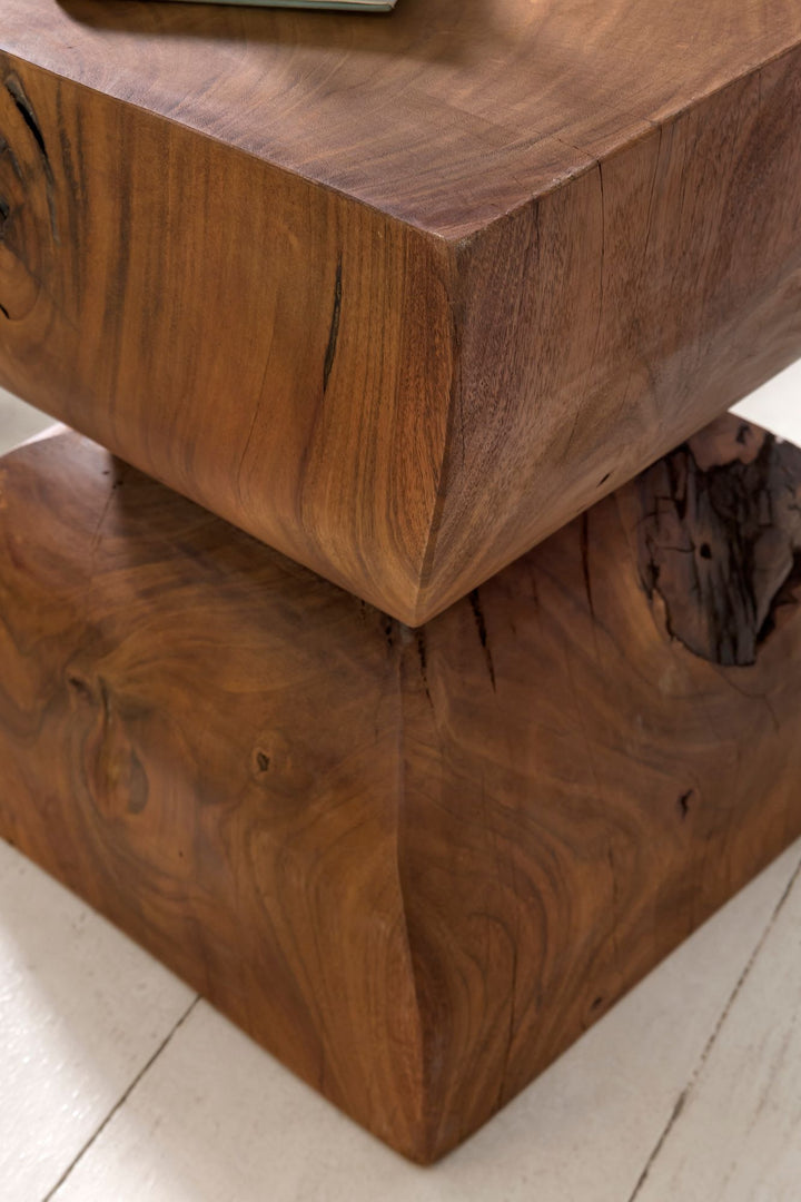 KADIMA DESIGN Rustikaler Sheesham Holz Beistelltisch - Natürliches Design mit abgerundeten Ecken_Braun_#sku_BARWL1.562#
