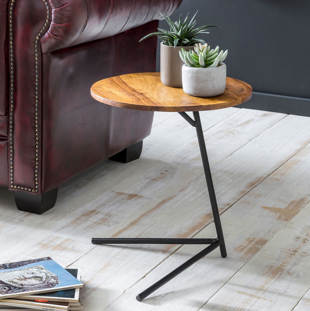 Industrial Beistelltisch Sheeshamholz und Metall_ Große Tischplatte_ Trendiger Look - KADIMA DESIGN_Größe_ 40x40x46 cm_