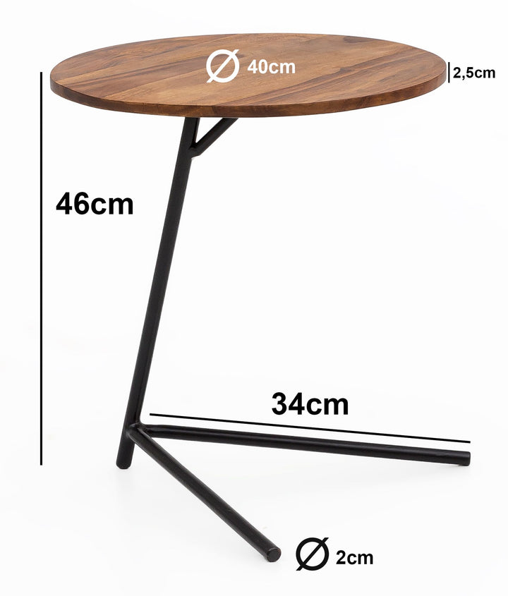 Industrial Beistelltisch Sheeshamholz und Metall_ Große Tischplatte_ Trendiger Look - KADIMA DESIGN_Größe_ 40x40x46 cm_