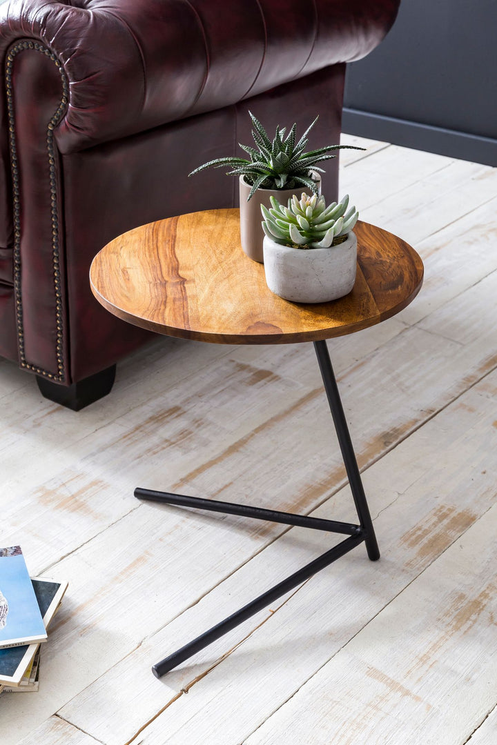 Industrial Beistelltisch Sheeshamholz und Metall_ Große Tischplatte_ Trendiger Look - KADIMA DESIGN_Größe_ 40x40x46 cm_