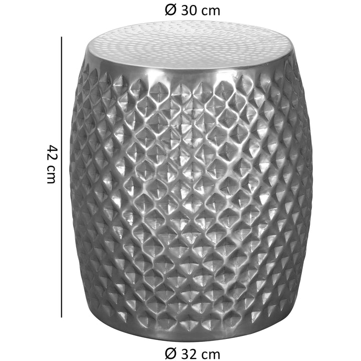 Orientalischer Beistelltisch ENNS_ Hammerschlag-Aluminium_ runde Form_ kratzfrei - KADIMA DESIGN_Farbe_ Silber_ Größe_ 32x32x42 cm_