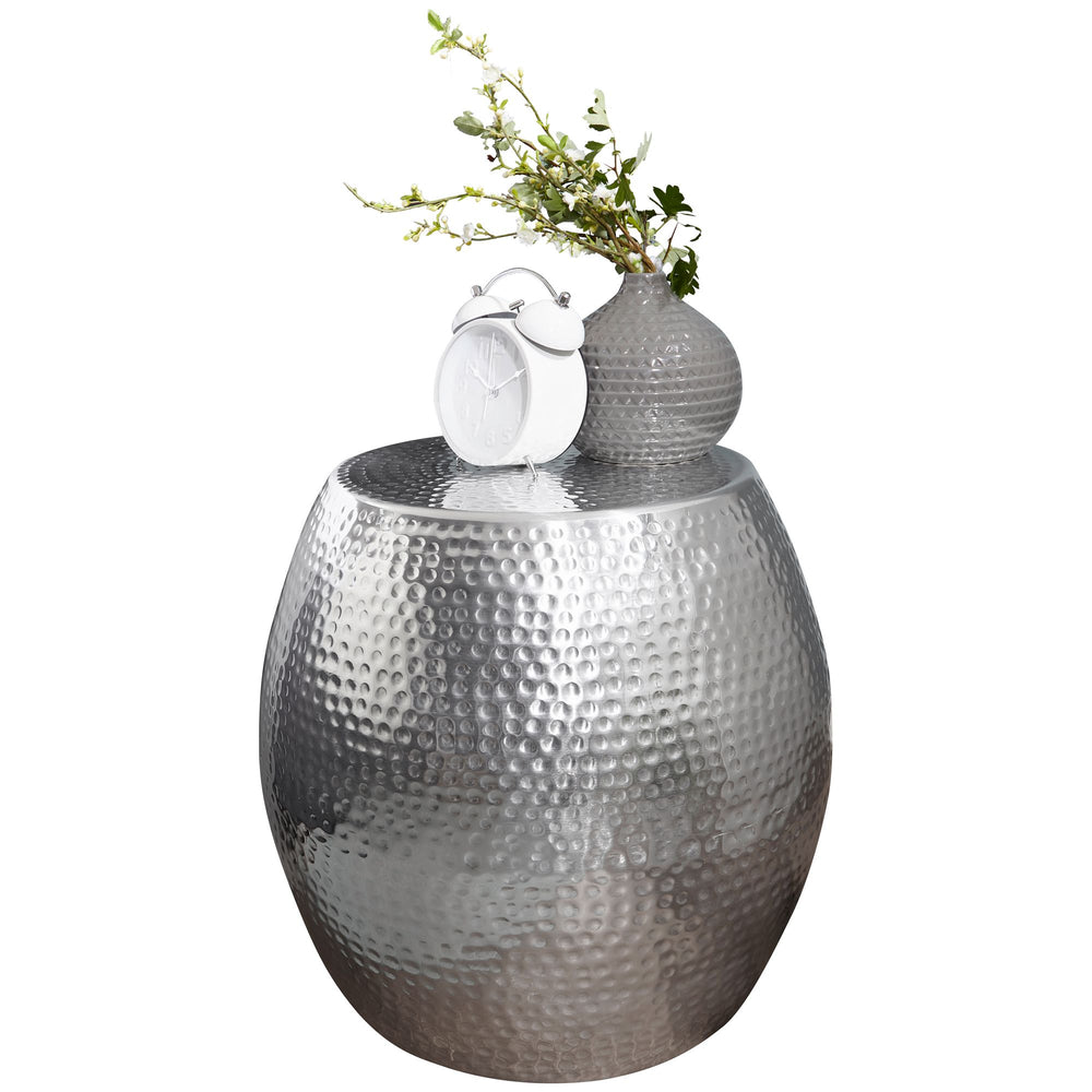 Beistelltisch ENNS_ Orientalisch_ Hammerschlag-Struktur_ Aluminium_ 42x42x42 cm - KADIMA DESIGN_Farbe_ Silber_ Größe_ 42x42x42 cm_