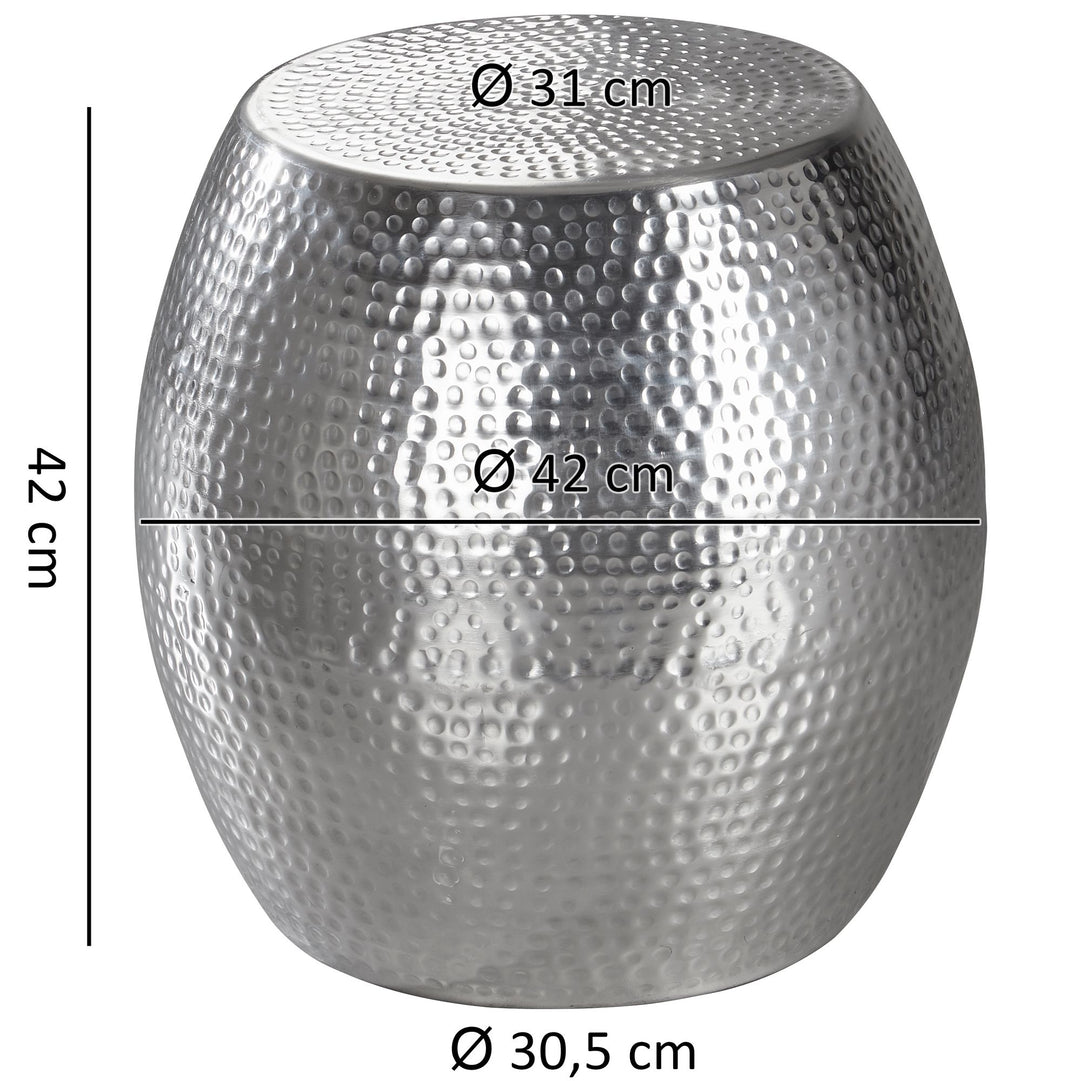 Beistelltisch ENNS_ Orientalisch_ Hammerschlag-Struktur_ Aluminium_ 42x42x42 cm - KADIMA DESIGN_Farbe_ Silber_ Größe_ 42x42x42 cm_