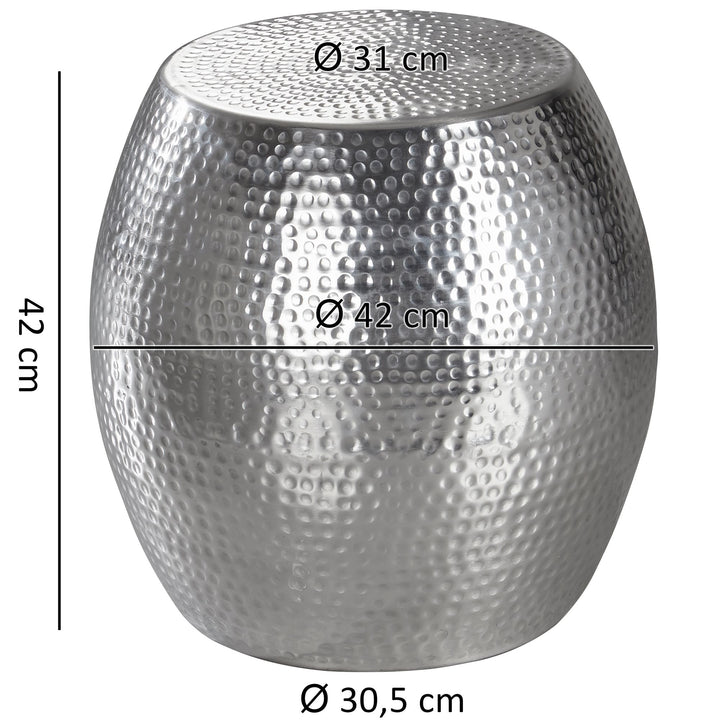 Beistelltisch ENNS_ Orientalisch_ Hammerschlag-Struktur_ Aluminium_ 42x42x42 cm - KADIMA DESIGN_Farbe_ Silber_ Größe_ 42x42x42 cm_