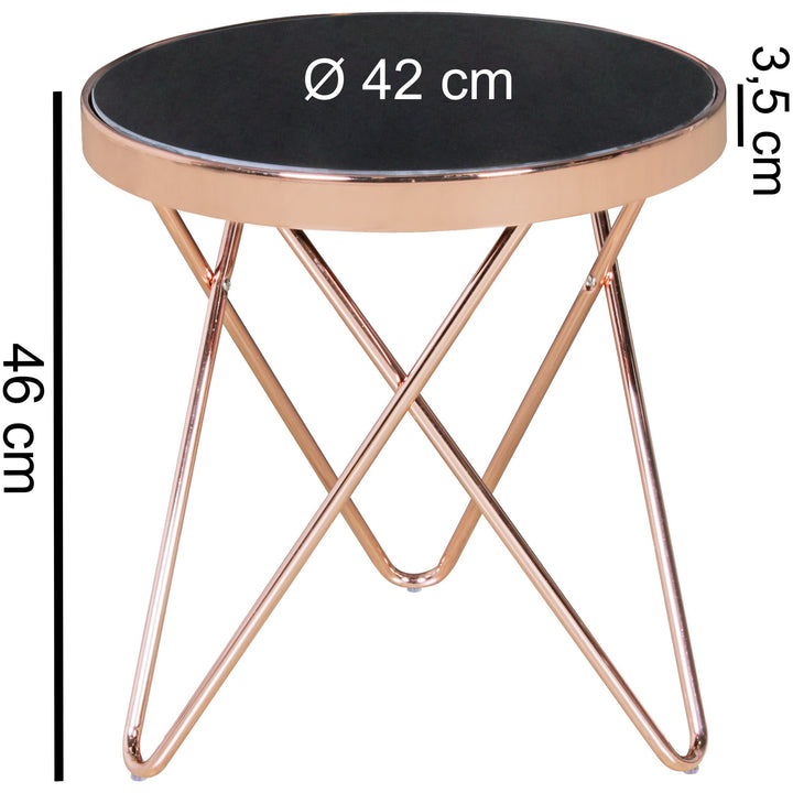 Eleganter Beistelltisch_ Kupfer und Glas_ V-förmige Beine_ filigranes 70er-Jahre Design_ pflegeleicht - KADIMA DESIGN_Farbe_ Bronze_ Größe_ 42x42x46 cm_