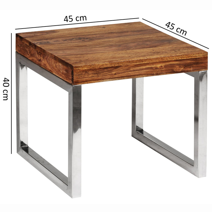 Quadratischer Couchtisch_ Massivholz_ Metallgestell_ 60x40x60 cm_ Sheesham-Massivholz_ pflegeleicht - KADIMA DESIGN_Größe_ 45x45x40 cm_