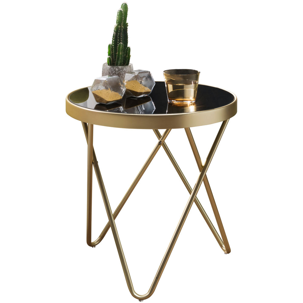 Eleganter Beistelltisch_ Kupfer und Glas_ V-förmige Beine_ filigranes 70er-Jahre Design_ pflegeleicht - KADIMA DESIGN_Farbe_ Gold_ Größe_ 42x42x46 cm_#sku_BARWL5.785#