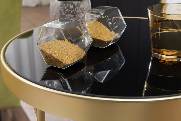 KADIMA DESIGN Eleganter Beistelltisch aus Kupfer und Glas mit V-förmigen Tischbeinen_Gold_#sku_BARWL5.785#
