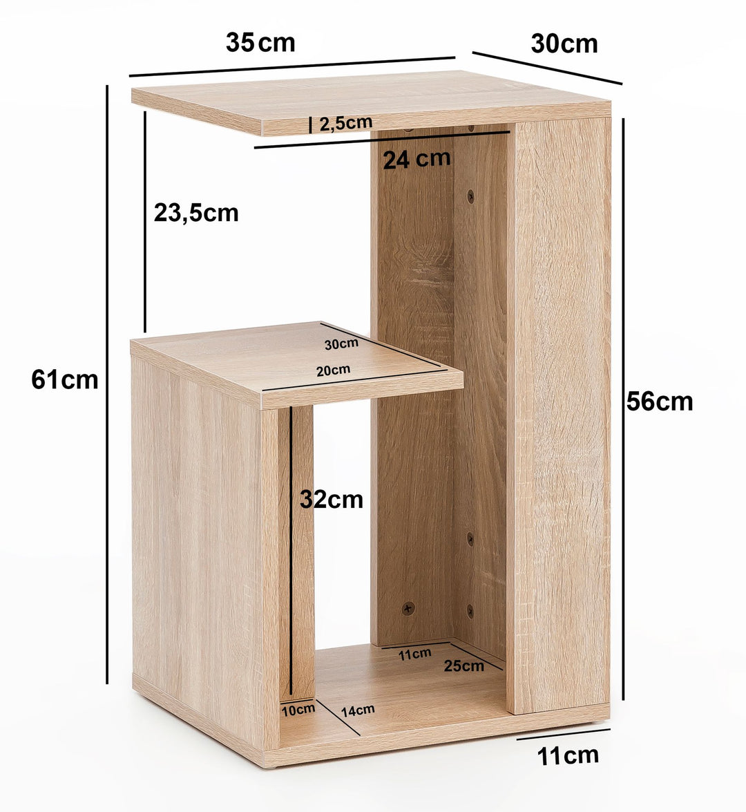 Beistelltisch BRENTA Holz_ 3 Ablagen_ 35x61x30 cm_ Melaminharzbeschichtung - KADIMA DESIGN_Farbe_ Beige_ Größe_ 35x30x61 cm_