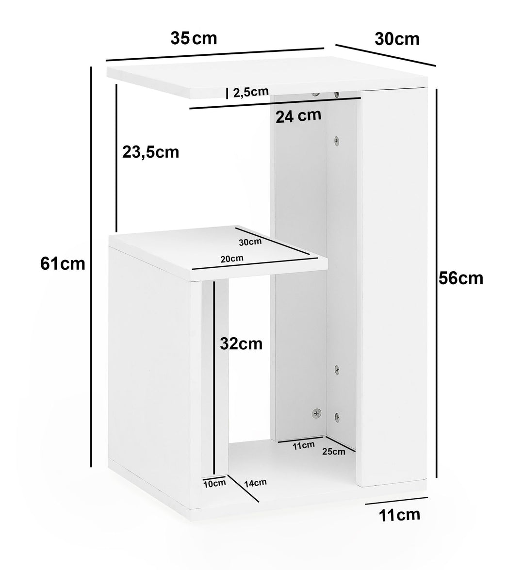 Beistelltisch BRENTA Holz_ 3 Ablagen_ 35x61x30 cm_ Melaminharzbeschichtung - KADIMA DESIGN_Farbe_ Weiß_ Größe_ 35x30x61 cm_