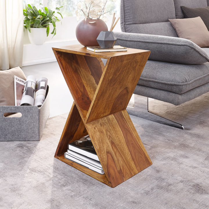 Extravaganter Beistelltisch aus Sheeshamholz_ X-förmige Konstruktion_ 2 Ablagen - KADIMA DESIGN_Größe_ 43x30x60 cm_