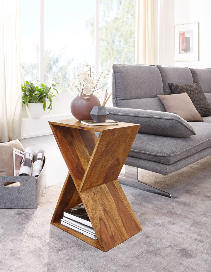 Extravaganter Beistelltisch aus Sheeshamholz_ X-förmige Konstruktion_ 2 Ablagen - KADIMA DESIGN_Größe_ 43x30x60 cm_