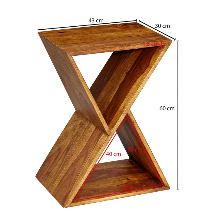 Extravaganter Beistelltisch aus Sheeshamholz_ X-förmige Konstruktion_ 2 Ablagen - KADIMA DESIGN_Größe_ 43x30x60 cm_