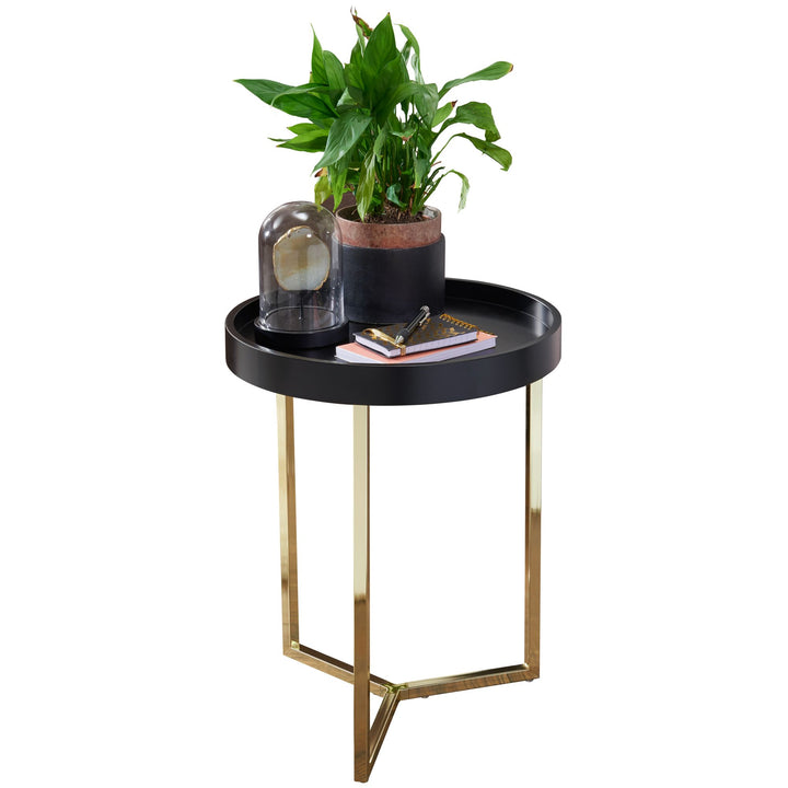 KADIMA DESIGN Retro-Beistelltisch Lia in schwarzem Tulpenholz mit Metallgestell für trendiges Wohnzimmer-Ambiente_Schwarz_#sku_BARWL5.762#