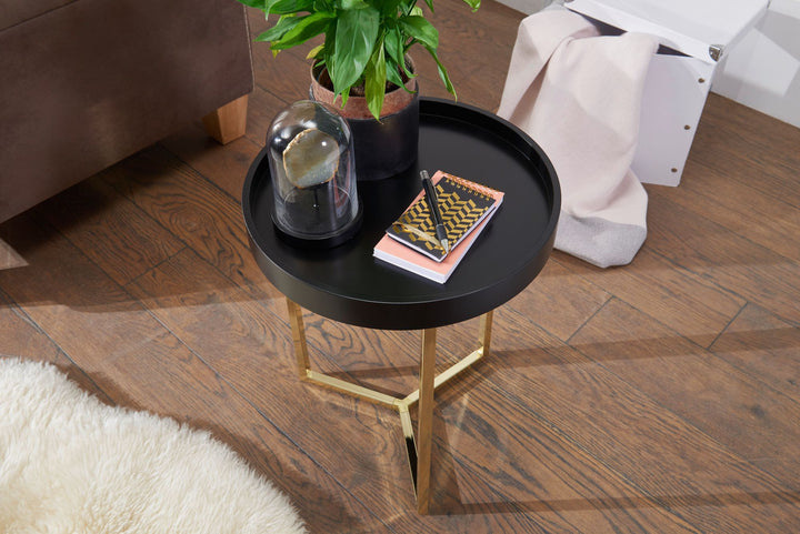 KADIMA DESIGN Retro-Beistelltisch Lia in schwarzem Tulpenholz mit Metallgestell für trendiges Wohnzimmer-Ambiente_Schwarz_#sku_BARWL5.762#