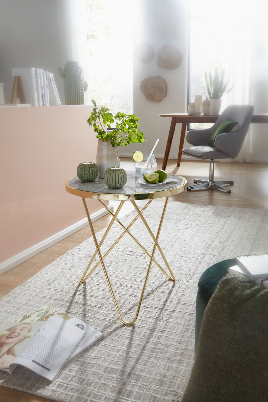 KADIMA DESIGN Beistelltisch in Marmoroptik mit goldenem Tischgestell für stilvolle Akzente im modernen Design_Weiß_#sku_BARWL5.996#