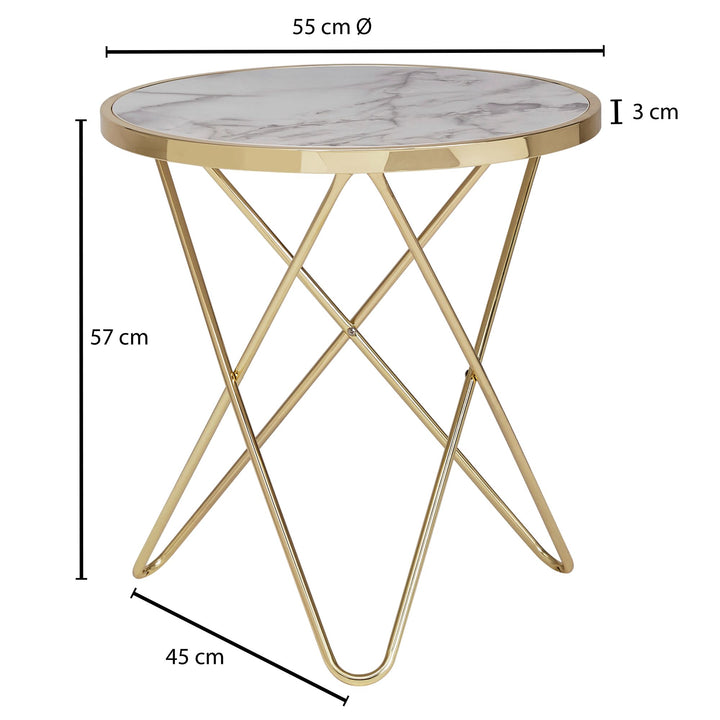 Beistelltisch in Marmoroptik_ goldener Tischgestell_ moderne Akzente_ Ø 55 cm x 57 cm - KADIMA DESIGN_Größe_ 55x55x57 cm_#sku_BARWL5.996#