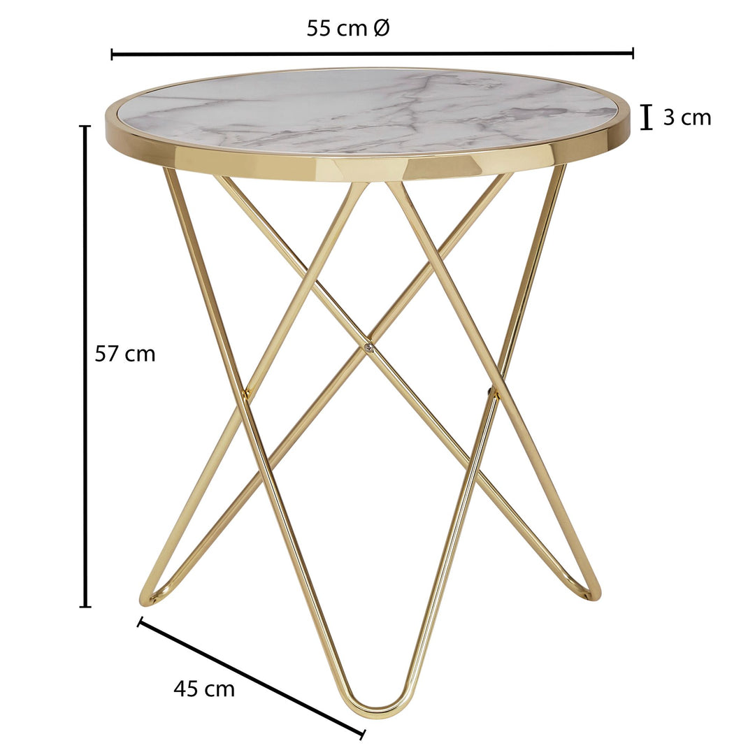 Beistelltisch in Marmoroptik_ goldener Tischgestell_ moderne Akzente_ Ø 55 cm x 57 cm - KADIMA DESIGN_Größe_ 55x55x57 cm_