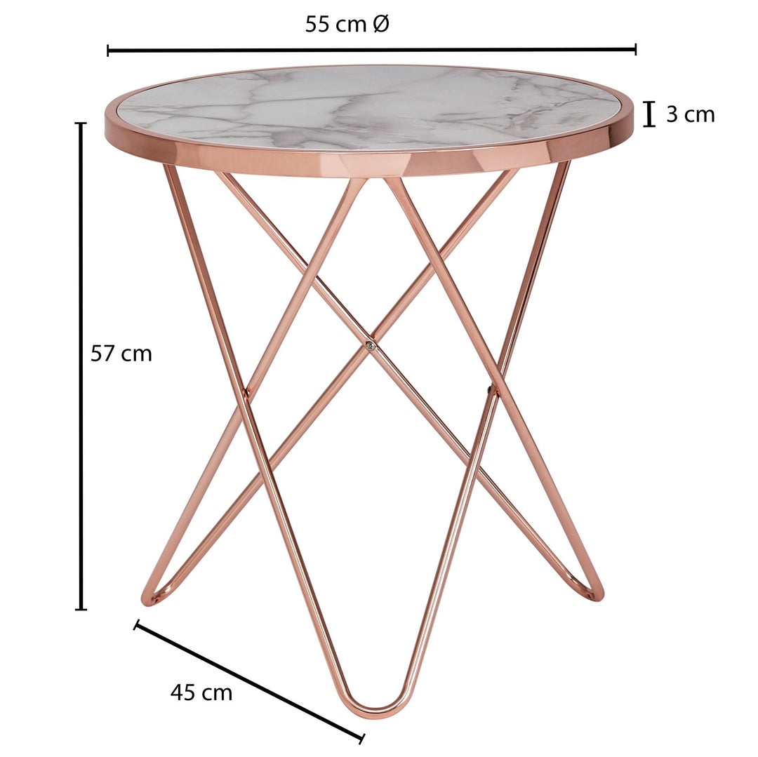 Moderner Beistelltisch_ weiße Marmor-Optik_ 52 cm Durchmesser_ Kupfer-Tischgestell - KADIMA DESIGN_Größe_ 55x55x57 cm_#sku_BARWL5.997#