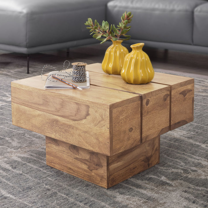 Beistelltisch SAAR_ Massivholz_ 44x44x30 cm_ handgefertigtes Unikat_ Sheesham/Akazie - KADIMA DESIGN_Farbe_ Beige_ Größe_ 44x44x30 cm_