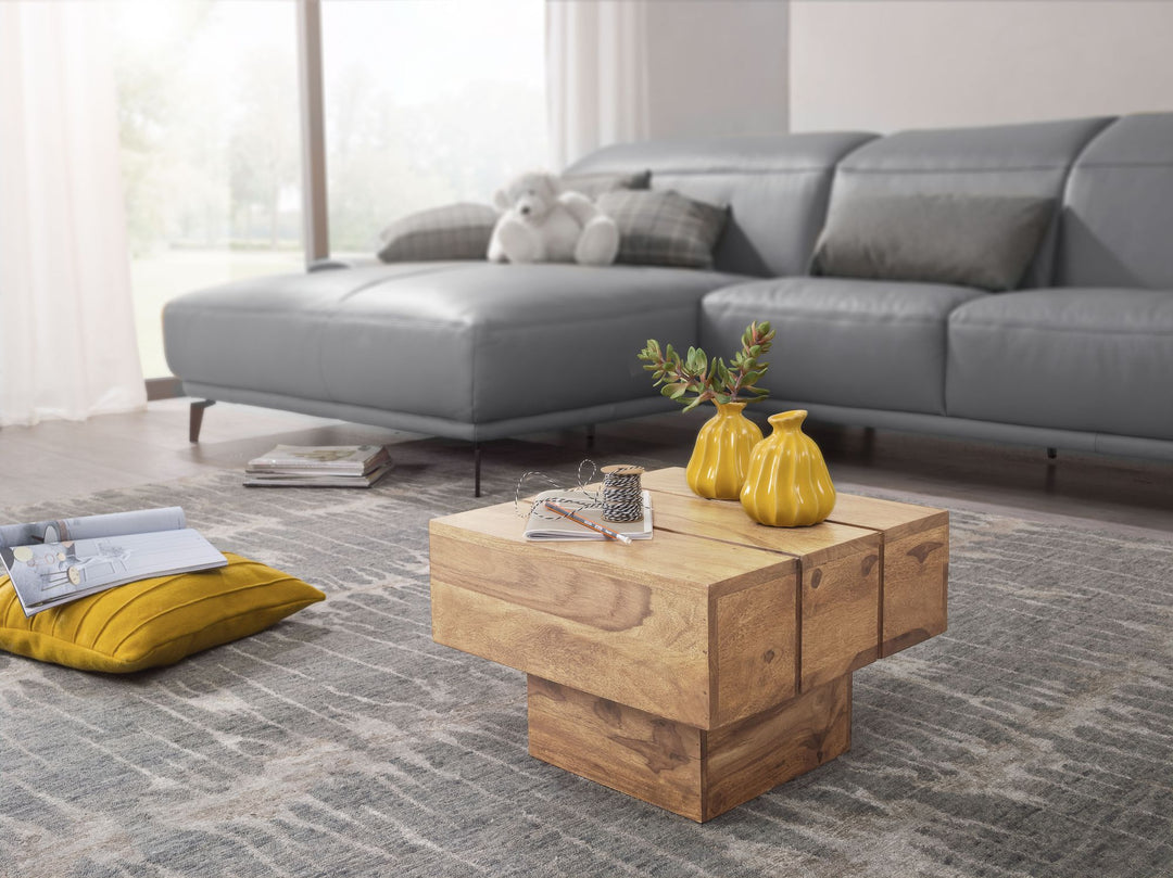 Beistelltisch SAAR_ Massivholz_ 44x44x30 cm_ handgefertigtes Unikat_ Sheesham/Akazie - KADIMA DESIGN_Farbe_ Beige_ Größe_ 44x44x30 cm_